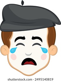 vector illustration face character of street artist mime cartoon crying with tears falling from his eyes