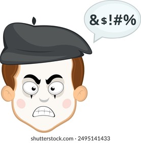 vector illustration face character of street artist mime cartoon, with a speech bubble and insult text