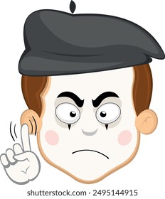 vector illustration face character of street artist mime cartoon, saying no with a hand gesture