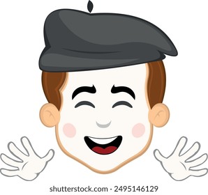 Caricatura de cara de Ilustración vectorial del artista de la calle mime, con gesto de manos saludando