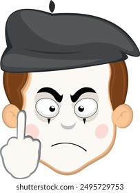 vector illustration face character of street artist mime cartoon, with his hand making a fuck you gesture