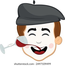 vector illustration face character of street artist mime cartoon, drinking a glass of wine beverage