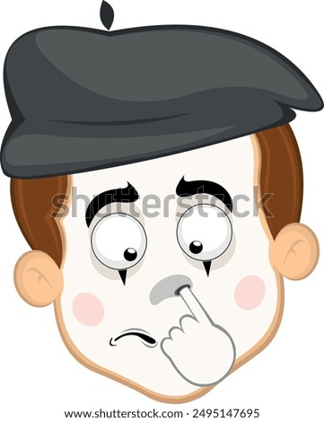 vector illustration face character of street artist mime cartoon picking your nose looking for a mucus with your finger hand