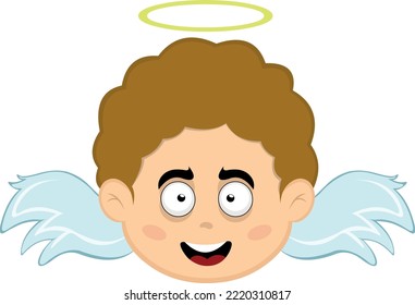 Vector illustration of the face of a child angel cartoon with a happy expression