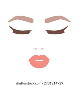 Vector illustration of a woman’s face with closed eyes, eyebrows, and lips. Flat minimal beauty concept.