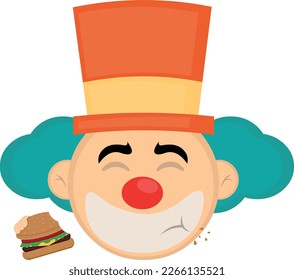 vector illustration face clown cartoon eating a hamburger