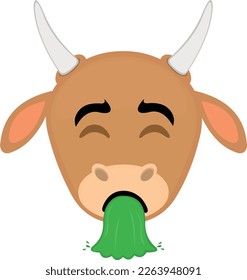 vector illustration face of a cow cartoon vomiting