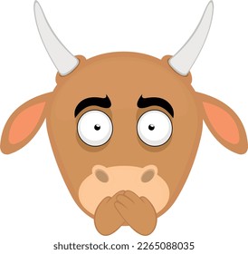 ilustración vectorial cara de una caricatura de vaca cubriendo su boca con las manos