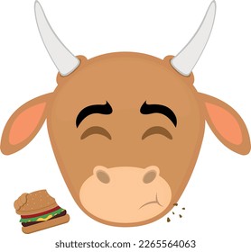 vector illustration face of a cow cartoon eating a hamburger