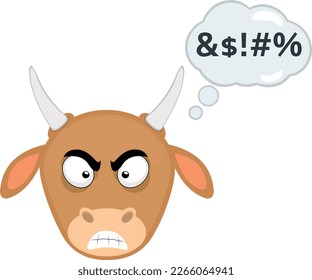 vector illustration face of a cow cartoon with an expression of anger and a cloud thought with an insilto text