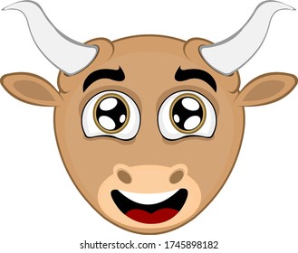Vector illustration of the face of a cute bull cartoon
