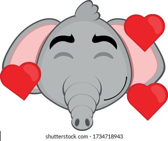 Vector illustration of the face of a cute cartoon elephant in love