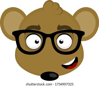 Vector illustration of the face of a cute cartoon mouse with glasses