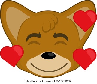 Vector illustration of the face of a cute cartoon fox in love