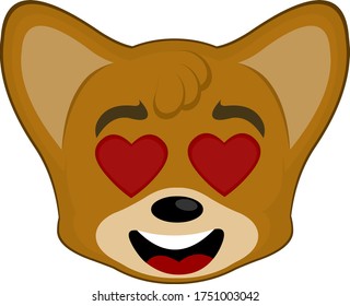 Vector illustration of the face of a cute cartoon fox in love