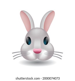 Vector illustration of the face of a cute cartoon bunny. Cute bunny vector graphic icon. rabbit animal head, face illustration. Isolated on white background