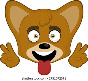 Vector illustration of the face of a cute fox, making the sign of peace