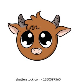 vector illustration face of cute funny bull. New year of the bull. Symbol of the year in vector graphics