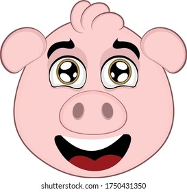 Vector illustration of the face of a cute pig