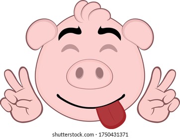 Vector illustration of the face of a cute pig