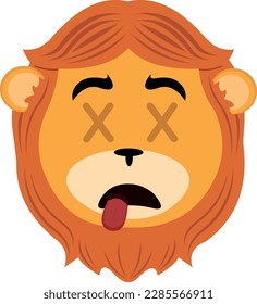 vector illustration face of a dead cartoon lion with eyes in the form of crosses