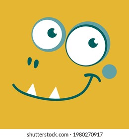 Vector illustration of the face of a dinosaur, monster, nibbler. Children's illustration of a smiling face. 