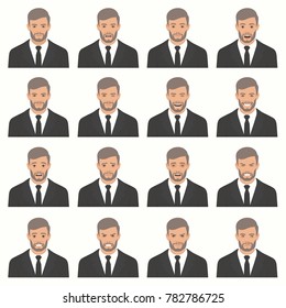  vector illustration of a face expressions, set of a different face expression, cartoon character, avatar 