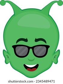 vector illustration face extraterrestrial alien cartoon with sunglasses