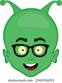 vector illustration face extraterrestrial alien cartoon with nerd glasses