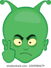 ilustración vectorial cara de caricatura alienígena extraterrestre enojada y haciendo un gesto de mierda con su mano