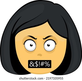 Vector illustration of the face of a female emoji with an angry expression and a censored insult