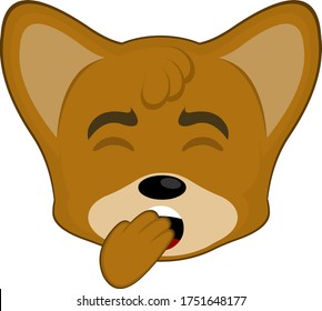 Vector illustration of the face of a fox yawning with his hand in his mouth.