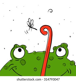 vector illustration of the face of the frog, language of mosquito catches, sloppy style