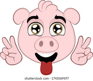 Vector illustration of the face of a funny pig cartoon