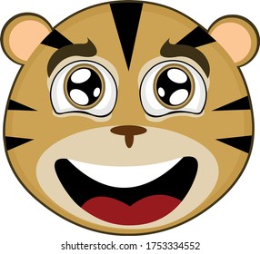 Ilustración vectorial de la cara de una divertida caricatura de tigre