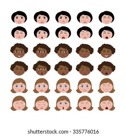 Vector illustration. Face girls. Various emotions.