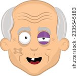 vector illustration face grandfather or old man cartoon, injured with a black eye and single tooth