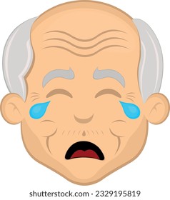 ilustración vectorial cara abuelo o anciano triste, llorando con lágrimas en los ojos