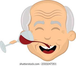 ilustración vectorial cara abuelo o viejo caricatura bebiendo una copa de vino