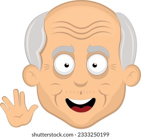 vector illustration face grandfather or old man cartoon, With a cheerful expression and making the classic vulcan greeting with the hand