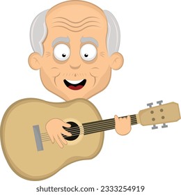 vector illustration face grandfather or old man cartoon playing a guitar