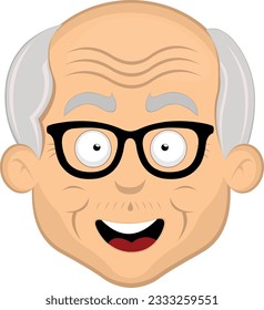 vector illustration face grandfather or old man cartoon with glasses