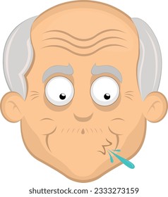 vector illustration face grandfather or old man cartoon spitting saliva