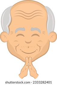 vector illustration face grandfather or old man cartoon with their hands praying