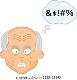 vector illustration face grandfather or old man cartoon angry with a cloud of thought and an insult text