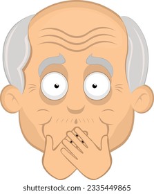 vector illustration face grandfather or old man cartoon, covering his mouth with his hands