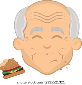 vector illustration face grandfather or old man cartoon eating a hamburger