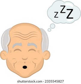 vector illustration face grandfather or old man cartoon, sleeping and a cloud thought with the text zzz