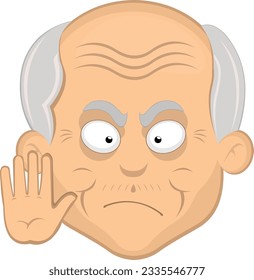 vector illustration face grandfather or old man cartoon, making a stop gesture with your hand