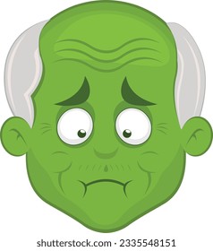 Vektorgrafik Gesicht Großvater oder alter Mann Cartoon mit Übelkeit Symptomen Grün Farbe